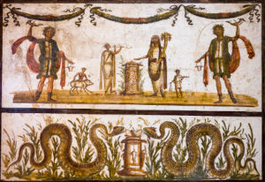 Laren-Schlange auf einem Fresco aus Pompeii