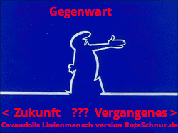 ein vorwaerts gehendes Maennchen, das nur aus der Linie besteht, die auch den Boden vor ihm und hinter ihm bildet